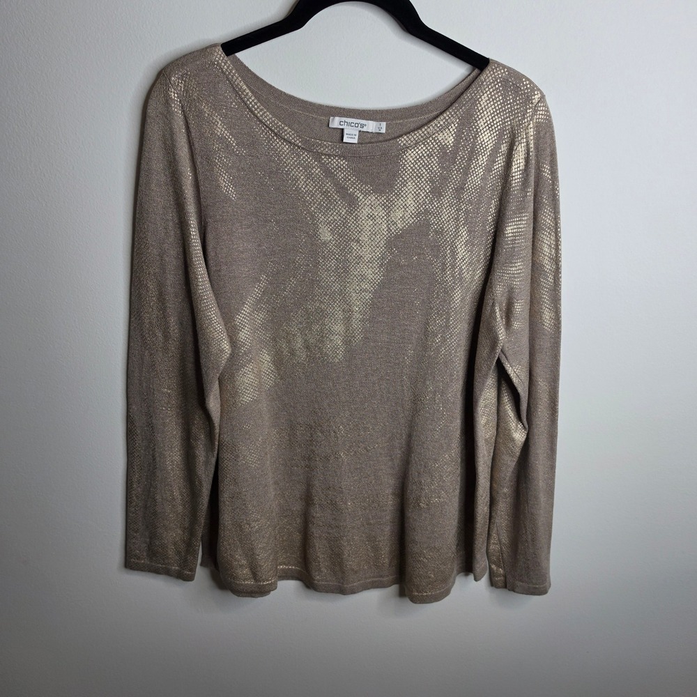 Chico's Knit Pullover Sweater Womens 1 (M) Metallic Foil Snake Print